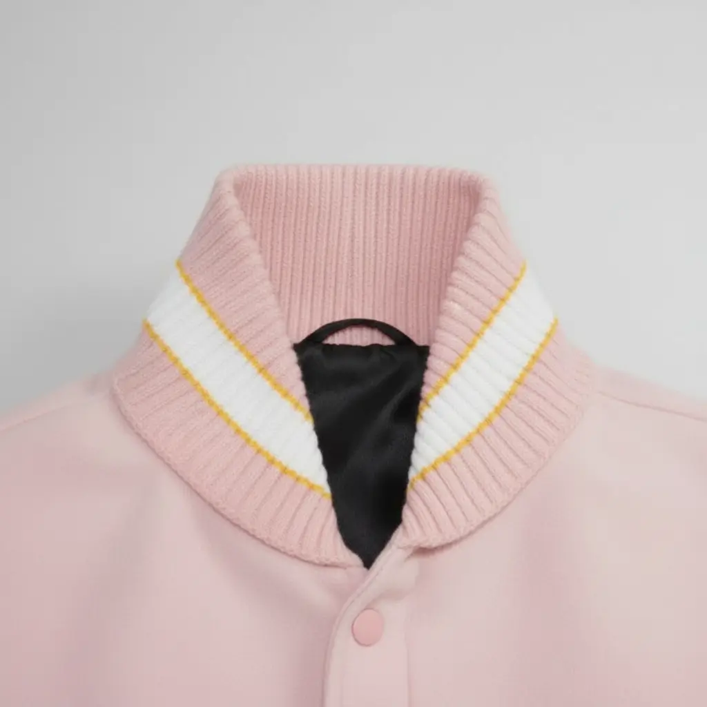 Convertible knit collar for varsity jacket.