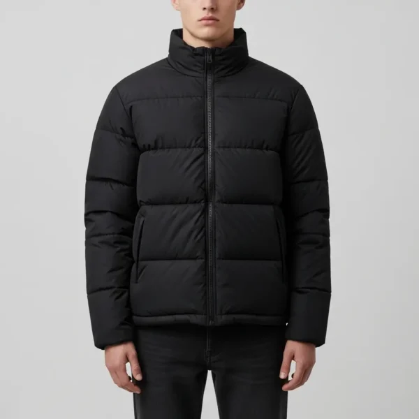 Classic black puffer jacket.