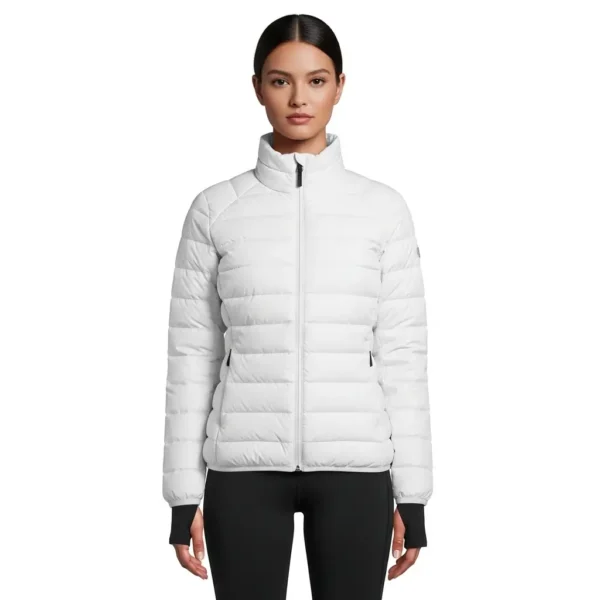 Women white athletic fit puffer jacket.