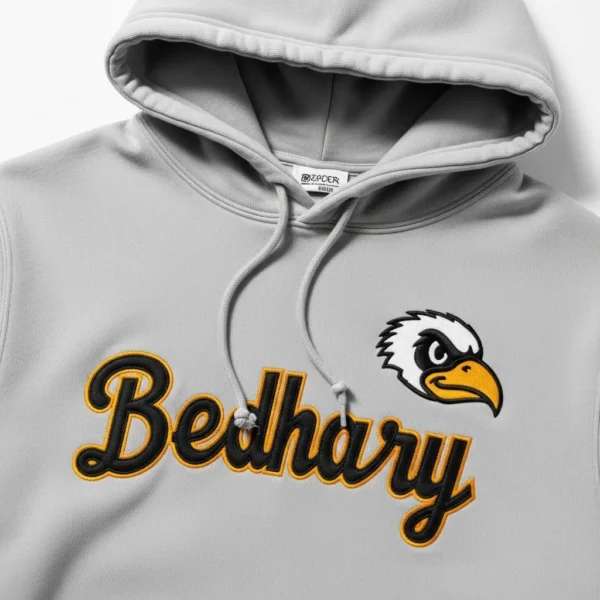 Applique hoodie closeup.