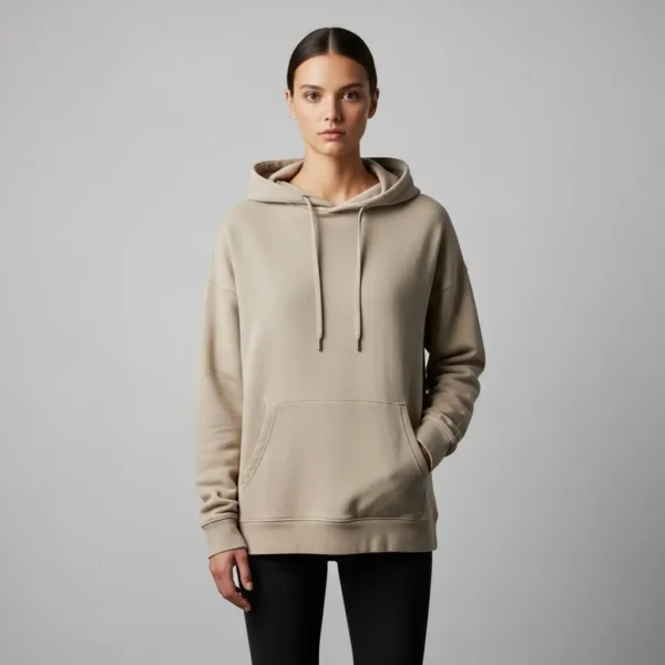 Beige realxed fit hoodie.
