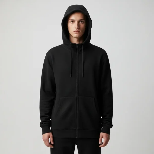 Black full zipper hoodie.