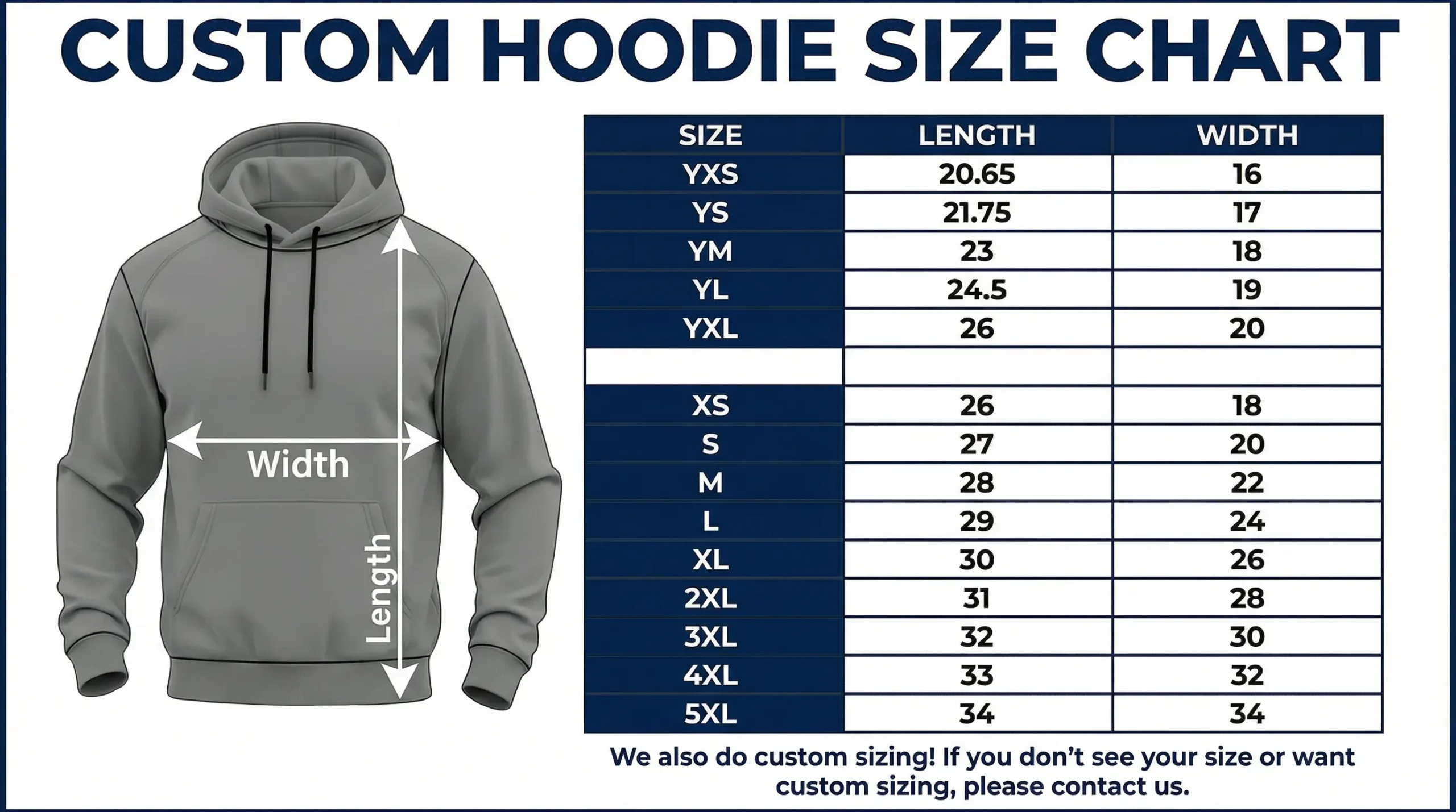 Custom hoodie size chart redsonics.