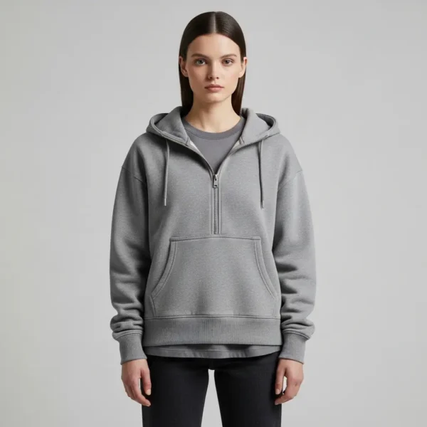Gray half zip hoodie.