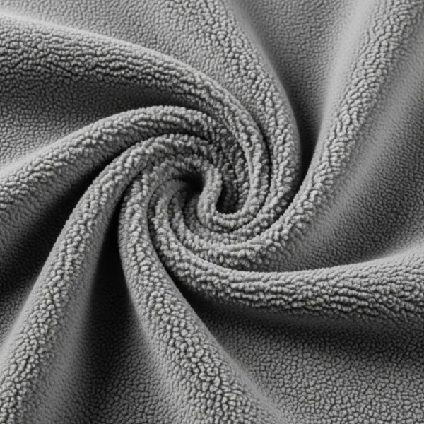 Gray polyester fleece fabric.