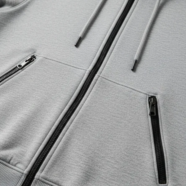 Hoodie zipper pockets closeup.