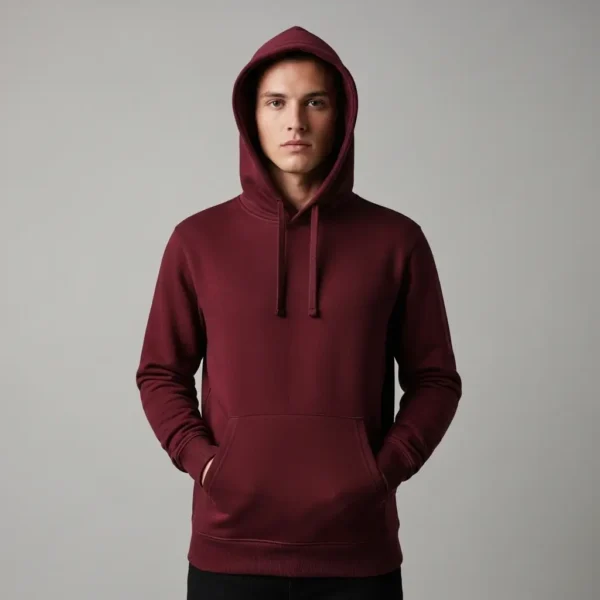Maroon regular fit hoodie.