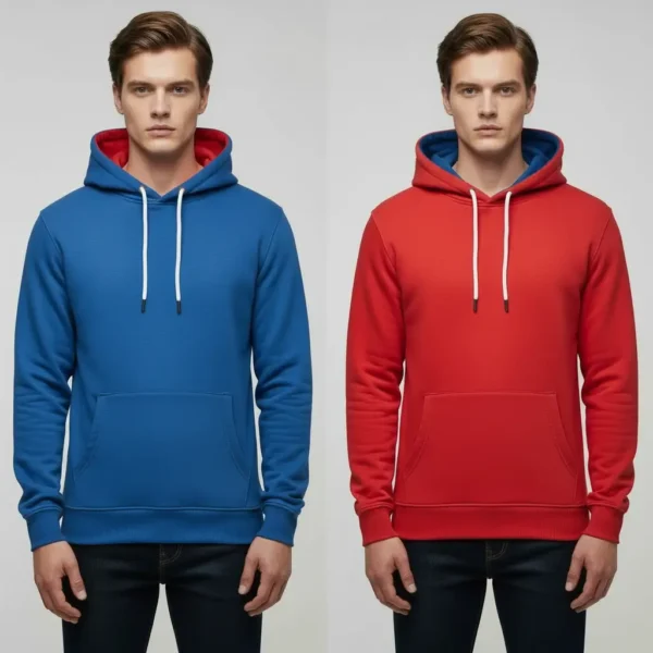 Red blue reversible hoodie.