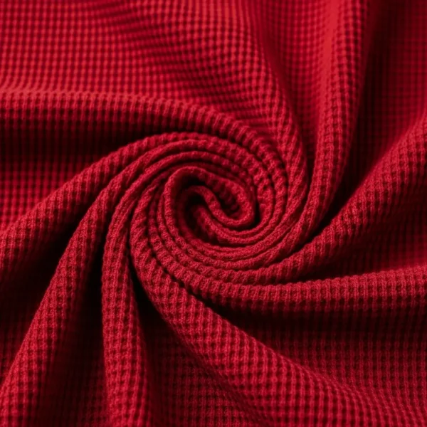 Red thermal waffle knit fabric.