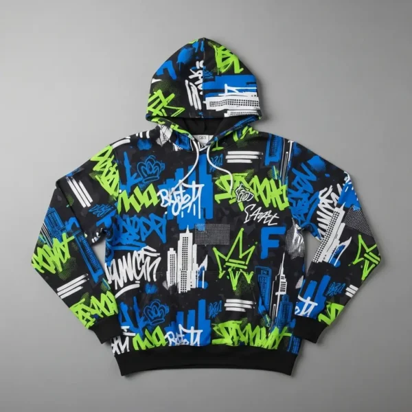 Streetwear all over printed sublimated hoodie.